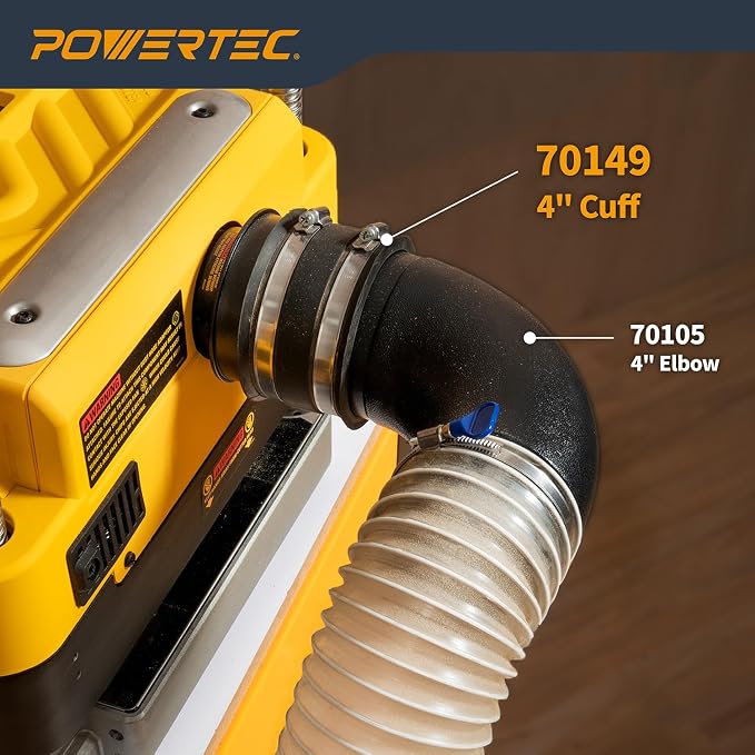 POWERTEC 70149-P2 4 Inch Dust Control Flex Cuff with Steel Hose Clamps, Hose Connector Rubber Cuff Coupler for Woodworking Dust Collection Fittings, Dust Collector Accessories & Machinery, 2 pack