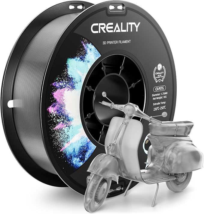 CREALITY PETG Filament 1.75mm 3D Printer Filament, 1kg (2.2lb) Neatly Wound Spool, Dimensional Accuracy ±0.03mm, Excellent Toughness, Fits for Most FDM 3D Printers, Transparent