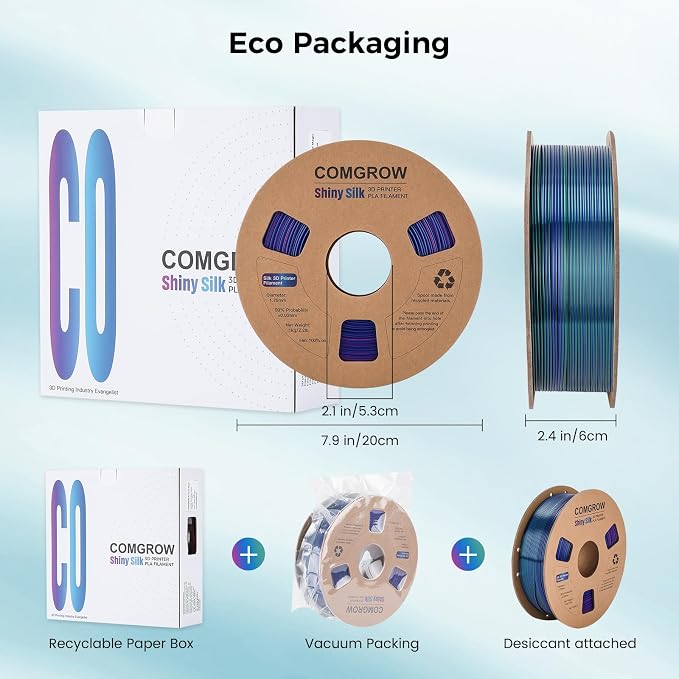 Comgrow Tri-Colors Silk PLA 3D Printer Filament, Rainbow PLA Filament 1.75mm, Dimensional Accuracy +/- 0.02 mm, 1KG Spool, Coextrusion 3D Filament with Shiny Silk Red-Blue-Green