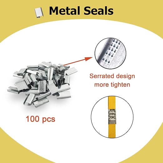 Heavy Duty Packaging Banding Strapping Kit, 4 in 1 Pallet Strapping Kit with Poly Strapping Tensioner, Banding Sealer Tool, 4000" Length Strapping Roll & 100 Metal Seals for Packing