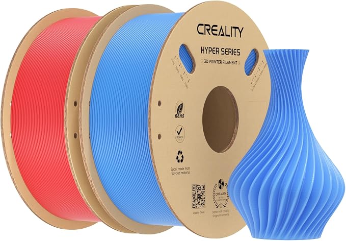 Creality Hyper PLA Filament 1.75mm 2KG, High-Speed Printing 30–600mm/s, Smooth Extrusion and Stable Printing, Low Stringing, 3D Printer Filament,+/- 0.03mm Accuracy (Red+Blue)