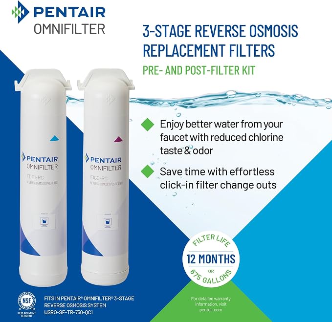 Pentair OMNIFilter QuickConnect Tankless Reverse Osmosis Replacement Filter Kit, Composite Pre-Filter and Carbon Post-Filter 2-Pack for 3-Stage Under Sink RO Water Filtration System