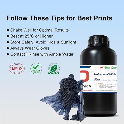 Siraya Tech Fast ABS-Like 3D Printer Resin 405nm UV-Curing Non-Brittle High Precision 3D Printing Liquid Standard Photopolymer Resin for LCD DLP 3D Printing 8K Capable (Smoky Black, 1kg)