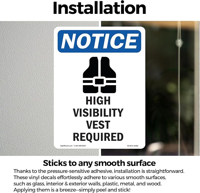 High Visibility Vest With Symbol OSHA Notice Vinyl Decal Label 10 Inch x 7 Inch - 5 Pack