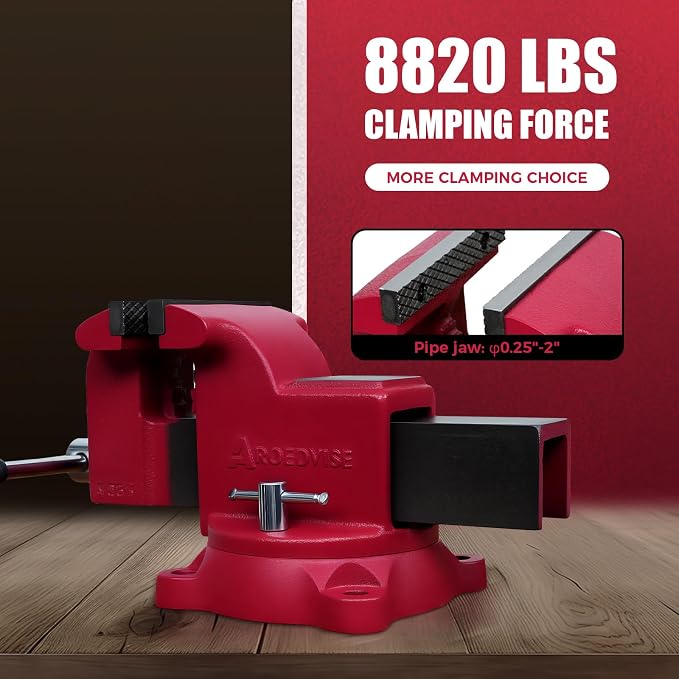 6" Heavy-Duty Bench Vise, 6" Jaw Width & Opening, 8,820 lbs Clamping Force, 60,000 PSI Ductile Iron Vise with 360° Swivel Base, Anvil & Pipe Jaws for Metalworking, Woodworking & DIY (RS60)
