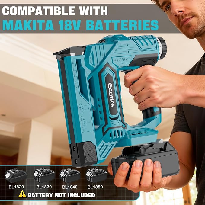 Ecarke Cordless Brad Nailer 2-in-1 Compatible with Makita 18V Battery, 18 Gauge Nail Gun 5/8 to 1-1/4 Inch with 2000 Nials for Wood Carpentry, Powered Electric, 2 Mode, Tool Only