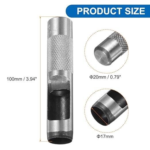 HARFINGTON Leather Round Hole Punch, 17mm Hollow Hole Puncher Cutter Carbon Steel Circle Hole Punching Cutting Tool for Belt/DIY Leather Craft