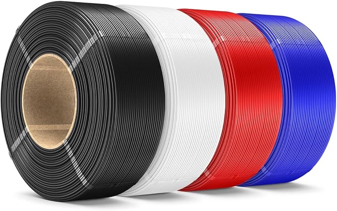 SUNLU 4KG PLA Plus Filament Refill 1.75mm, 1000g PLA+ Filament Bundle 4 Packs, 3D Printer Filament Refill for Reusable Spools, Fit for Most Brand Spool. 1KG/Roll, Black+White+Red+Klein Blue