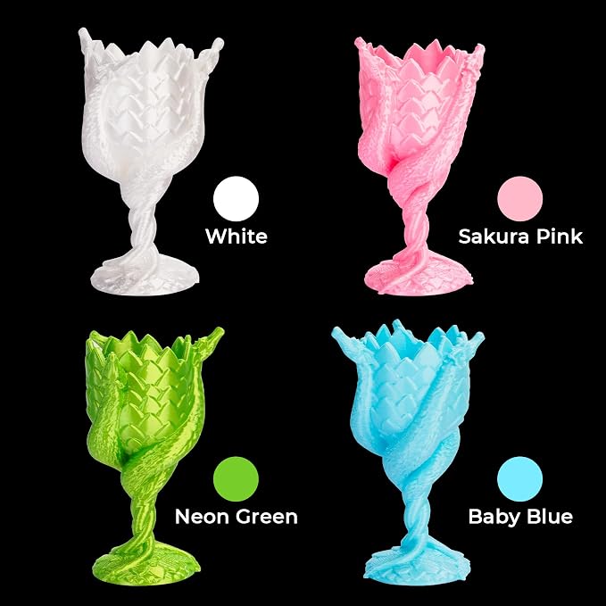 AMOLEN PLA 3D Printer Filament,PLA Filament 1.75mm,Silk Filament Bundle,White,Sakura Pink,Neon Green,Baby Blue, 3D Printing Filament Bundle, 200gX 4 Spools