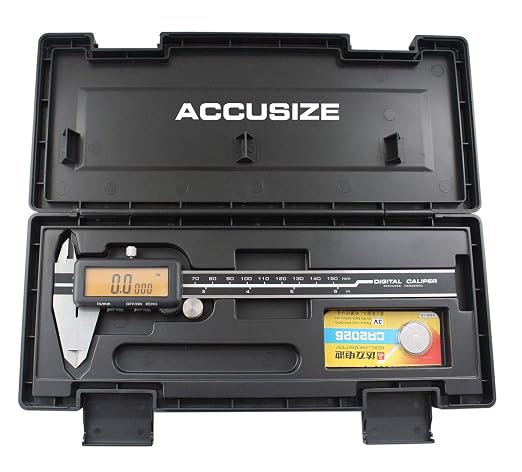 Accusize Industrial Tools 0-6''/0-150 mm, Yellow LCD Electronic Digital Caliper,Metric/Inch, 0.0005''/0.01mm Resolution, 1110-1818 | 150 mm/6 in Range, 0.01 mm/0.0005 in Resolution, ±0.03 mm Accuracy, Metric/Inch, Yellow LCD