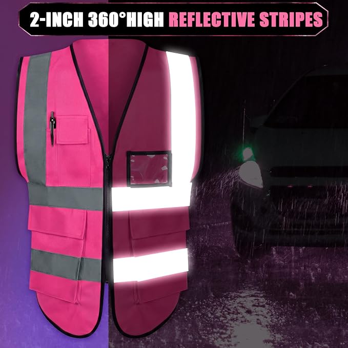 Leumoi 30 Pack Reflective Safety Vest with Pockets and Zipper High Visibility Vest for Women Men Work