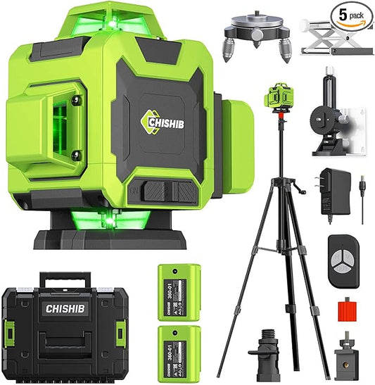 Laser Level with Tripod, Self Leveling Laser Level 4x360°, Green Line Laser 4D Laser Leveler Tool with 2Pcs Lithium Batteries for Picture Hanging, Tile, Home Renovation, Indoor