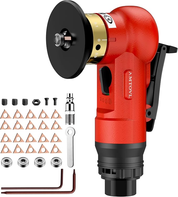 AMTOVL Pneumatic Chamfering Tool - Mini Air Chamfer Tool with 10 C-Angle & 10 R-Angle Blades, 45° 30000 RPM Chamfering Tool for Metal and Wood with 1/4" Air Inlet