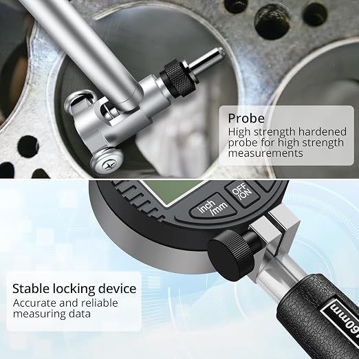 Digital Bore Gauge 50-160mm / 2-6",Internal Diameter Measuring Tool 0.01mm Resolution,Self-Centering Cylinder Bore Gauge Kit 12 Probes,6" Measuring Depth & Storage Case for Engine Cylinders