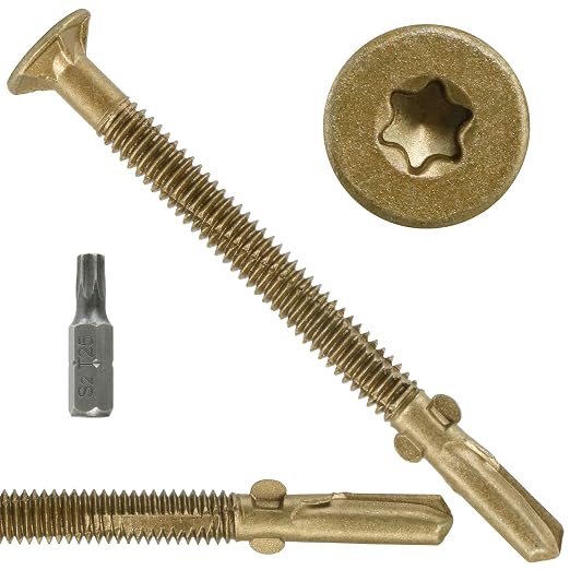 FMhotu #10 x 3 Trailer Deck Screws, Self-Tapping Sheet Wood Metal Screw, 124Pcs T25 Star Bits Reamer Tek Screws for Trailers, for Attaching Wood to Steel