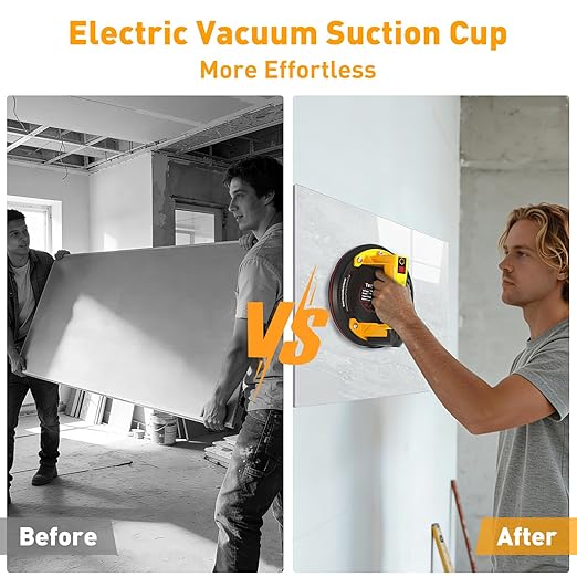 Electric Tile Suction Cups Lifter Tool Suction Cup for Glass 8" Heavy Duty 680 Lbs Battery Powered with 4X 2400mAh Batteries, Auto Start Pump, for Lifting Large Glass, Tile, Granite, Metal, Floor
