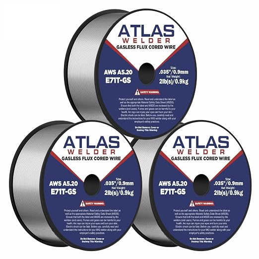 (3 Pack) ATLASWELDER Flux Core Welding Wire, E71T-GS .035 Inch 2LB, Gasless Mild Steel MIG Welding Wire with Low Spatter for All Position Welding