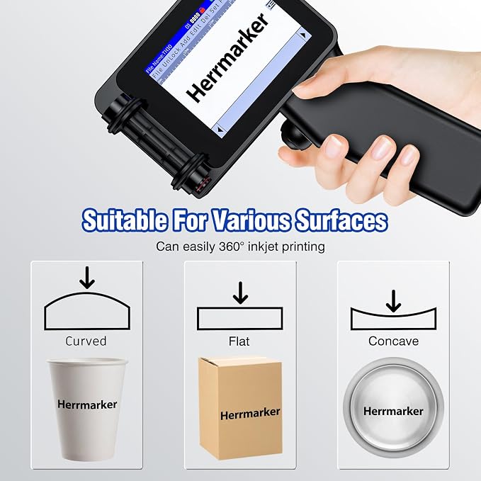 Mini Handheld Inkjet Printer Gun, Date Printer with 42ml Quick-Drying Ink Cartridge, 0.5” Nozzle Handheld Batch Code Machine for Barcode,Number,Text,QR-Code,Logo and Image on Carton Plastic Tube Metal