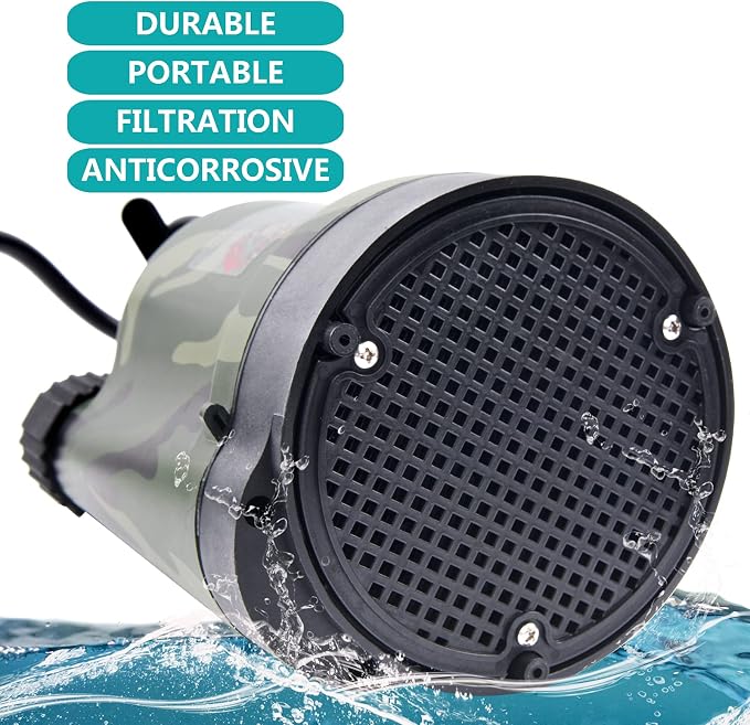 TIGEROAR 12V Submersible Pump 1500 GPH Water Transfer Pump with 20 ft. Cord and Waterfall Pump Hose Adapter for Utility Pump Camouflage Color