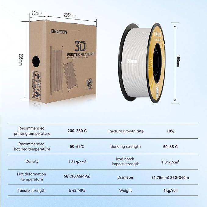 Kingroon Matte PLA Filament 1.75mm 3D Printer Filament Matte Filament 1kg Dimensional Accuracy +/- 0.02 mm (Matte White)