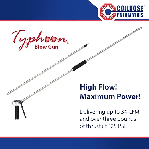 Coilhose Pneumatics TYP2560 Typhoon High Volume Blow Gun, 1/4-Inch NPT with 60-Inch Extension and High Flow Tip