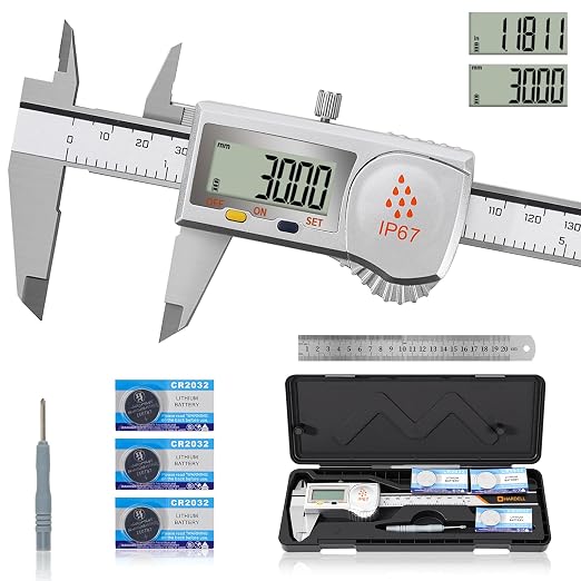 HARDELL Digital Caliper, IP67 Industry Calipers with Battery Display, ABS, Auto-Off, Inch/MM Conversion, Stainless Steel Caliper Measuring Tool for Water/Coolant/Dust Protection