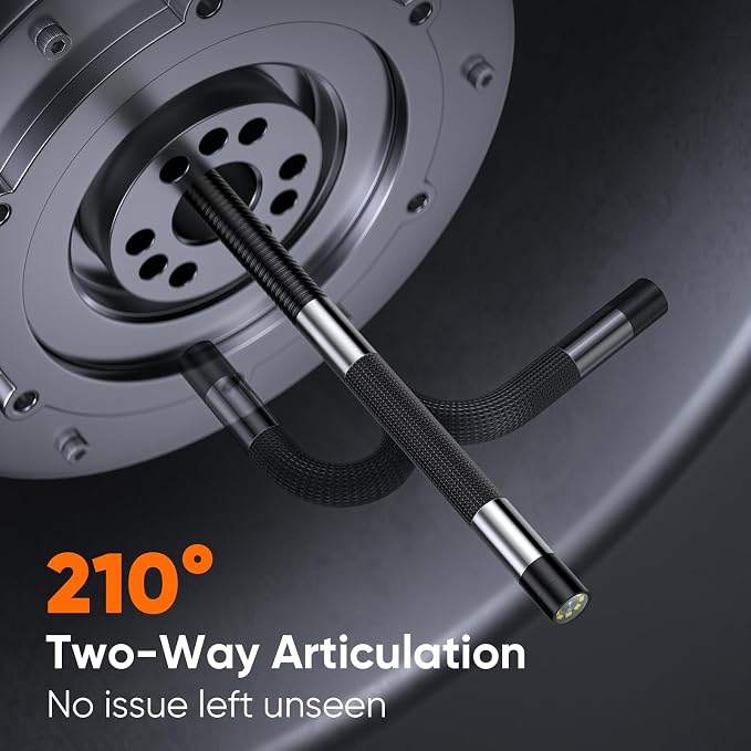 T Takmly Two-Way Articulating Borescope with Light, 210° Steerable 1080P Endoscope Camera, 0.33inch Semi-Rigid Snake Scope, 4.3" IPS Screen, 32GB, 5.5FT for Automotive Engine HVAC Wall Mechanics