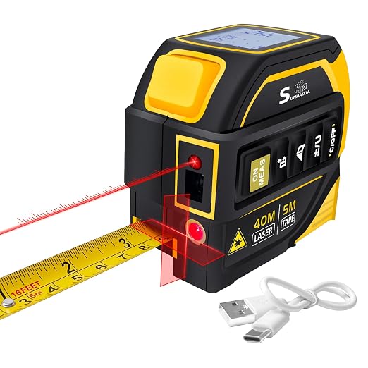 4-in-1 Laser Tape Measure with Laser Level Crosshairs | 130ft/40m Laser Distance + 16ft/5m AutoLock Tape | Backlit LCD Display (Ft/Inch/M/mm & Fractions) | for DIY, Construction, Interior Design