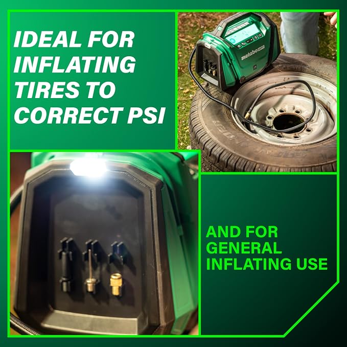 Metabo HPT 18V MultiVolt Cordless Dual Function Inflator, Portable Air Inflator with High Pressure and High Volume Modes, 160 PSI Max Pressure, LED Light, Tool Body Only, UP18DAQ4