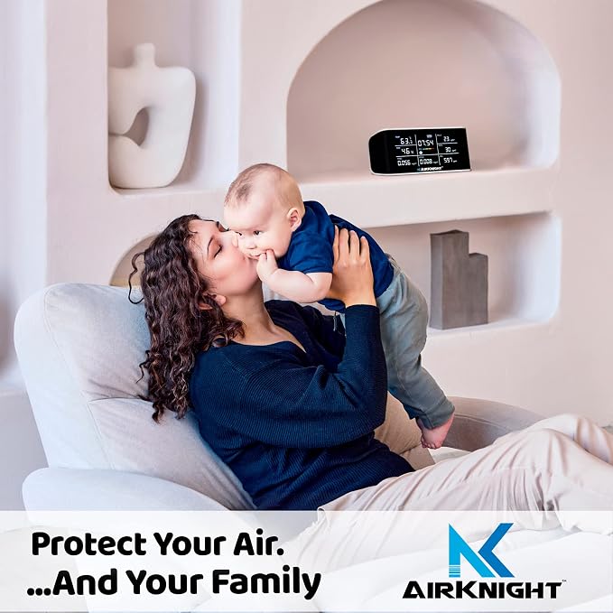 AirKnight Premium Indoor Air Quality Monitor Indoor & Air Quality Sensor. VOC Detector, CO2 Monitor, Formaldehyde Detector HCHO, AQI, PM2.5, PM10 Temperature Humidity Air AQI CO2 Meter (White)
