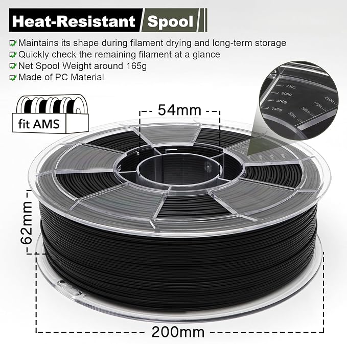 YXPOLYER Nylon Filament PA6 Black Easy PA 3D Printing Filament 1.75mm 1kg | Easy to Print, AMS Compatible Spool, Engineering-grade, Low Warp, FDM Printer, Pre-dried, High Speed Low Temp Printing