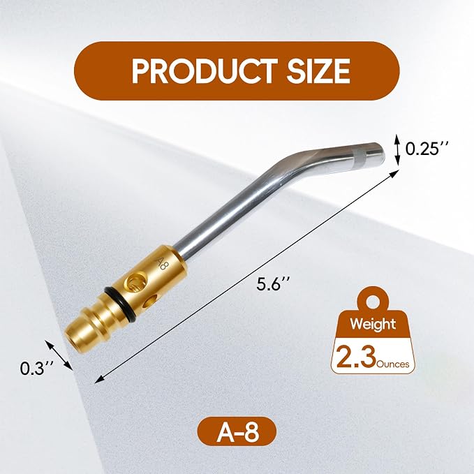 A3 A5 A8 Air Acetylene Torch Tip Kit, 3/16" 1/4" 5/16" Tip Size for PLF-A5/G-4 Handles, Air Acetylene Tip with Flint Striker, Light/Medium Duty Air Acetylene Swirl Quick Connector Flame Tip