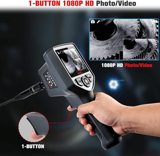 Autel MaxiVideo MV480 Inspection Camera, 1080P HD Industrial Endoscope with Light, Dual Cameras, 10-Level Adjustable LED, 7X Zoom, Snake Borescope with Audio Annotation, 360°Rotation, Up of MV460