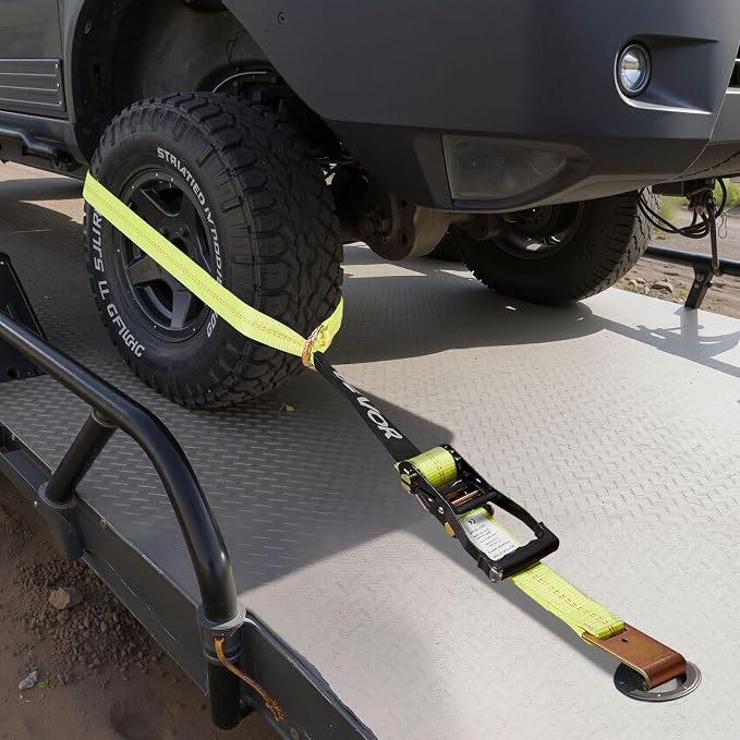 VEVOR Wheel Chock Tie-Down Kit, Tire-Style Motorcycle Tie-Down System, Car Kit with Flat Hook, Break Strength 10009 lbs & Working Load 3333 lbs Trailer Strap for ATVs, SUVs, Trailers