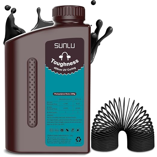 SUNLU High Toughness 3D Printer Resin, Enhanced Flexible 3D Printing Photopolymer Resin, 405nm UV Fast Curing 3D Resin for Most LCD DLP SLA Resin 3D Printers, Bendable and not Brittle, 1KG Black