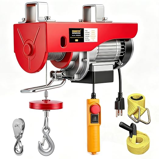 Electric Hoist 440 lbs, 110V Electric Winch with 13ft Wired Remote Control, Single/Double Cable Lifting Height 39.4ft/20ft with Emergency Stop, Hoist Lift for Warehouse, Factory