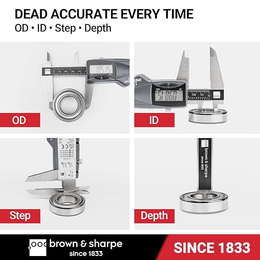 Brown & Sharpe 6" Digital Caliper, IP67 Stainless Steel, Large LCD Display, Locking Screw, ABS/DIFF Measurement, Inch & Millimeter Conversion, High-Contrast Readings