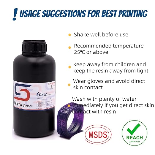 Siraya Tech Cast 3D Printer Resin Easy to Print Use and Burn High Resolution Castable 405nm LCD UV-Curing Photopolymer Resin for Making Jewelries and Metal Parts (Purple, 500g)