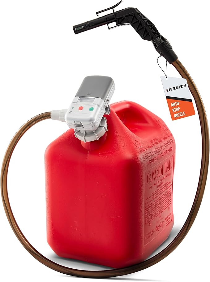 Deway AA Battery Gas Pump Automatic Fuel Transfer with Auto-Stop Nozzle & PVC Hose - 2.2 GPM Siphon Pump for Gasoline, Diesel, Kerosene, Gas Cans, Generators, Lawn Mowers, Boats, ATVs