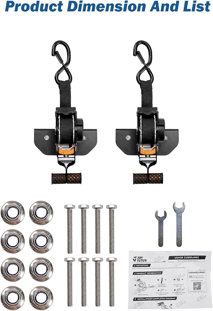 JOYTUTUS 2PCS Retractable Ratchet Straps for Square Tube, 2-Pack Heavy Duty 10'x1'' Auto Retracting Tie Down Straps, 1,500lb Break Strength, Black