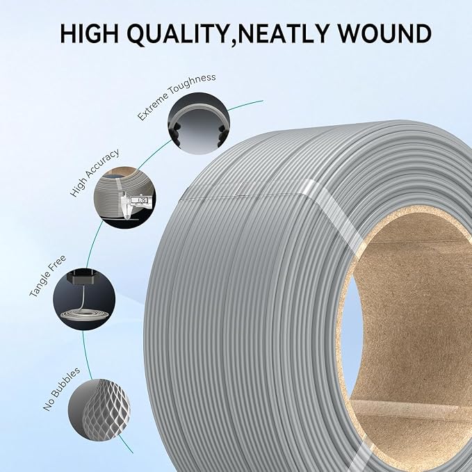 SUNLU PLA+2.0 3D Printer Filament Refill 1.75mm, 1KG White | High Toughness PLA+ Filament, No Spool Refill for Reusable Spools, Compatible with Bambu Lab 3D Printers, White