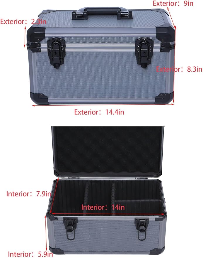 14in Reinforced Aluminum Hard Case with DIY Customizable Interior Dividers (14 x 7.9 x 7.3in Interior)