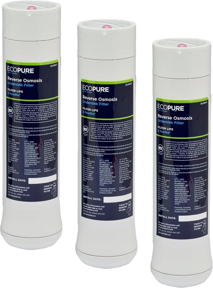 EcoPure ECOROF Reverse Osmosis Replacement Filter Set – Fits ECOP30 & Select Kenmore RO Systems – NSF-Certified – Reduces Lead, Chlorine, TDS & More – 6-Month Life – Easy Filter Changes (Pack of 6)