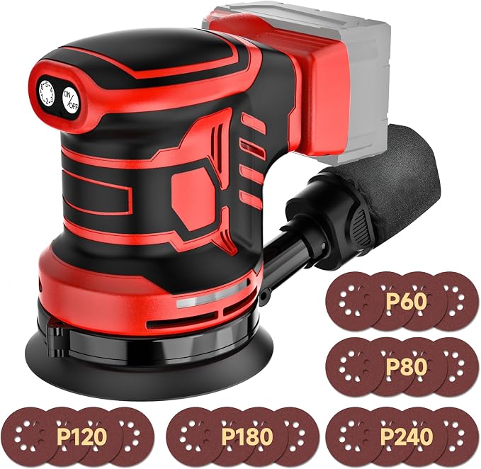 5-Inch Random Orbital Sander, Cordless Sanding Machine Compatible with Milwaukee 18V Battery(NO Battery), Brushless Electric Sander with Dust Collector (Dark Red)