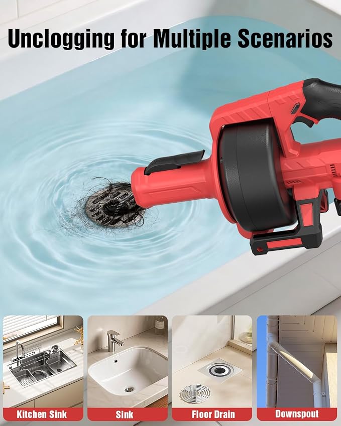 Ublue 21V Cordless Electric Drain Auger, 25Ft Auto Feed Drain Snake for Clog Remover with 2.0Ah Battery, Plumbing Snake for Sink Toilet Bathroom Shower Pipes 3/4"-2.95", Included Bag Gloves Rag