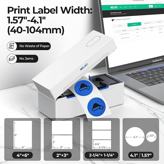 Nelko Bluetooth Thermal Shipping Label Printer, Wireless 4x6 Shipping Label Printer for Small Business, Support Android, iPhone and Windows, Widely Used for Amazon, Shopify, Etsy(White)