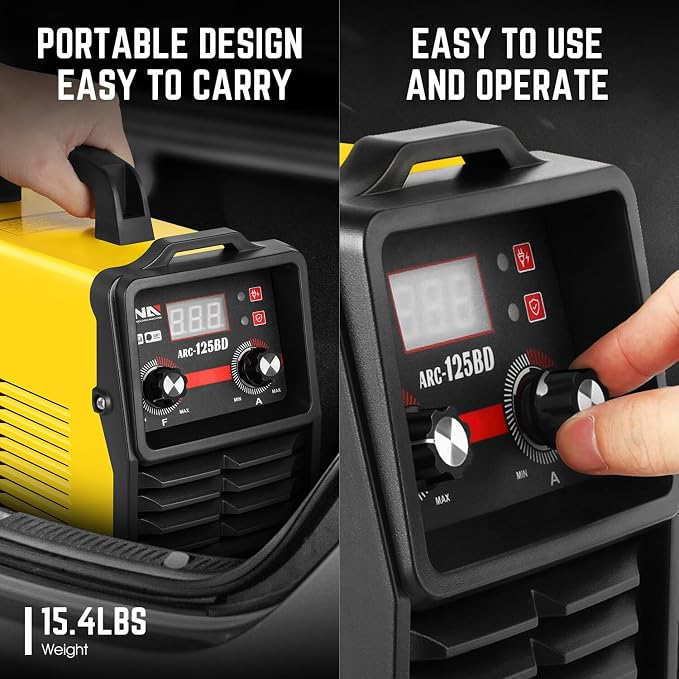 DNA Motoring 125A ARC Stick Welder, 110V Portable ARC MMA Welding Machine, IGBT Inverter with Digital Display, 60% Duty Cycle, Yellow, TOOLS-00382