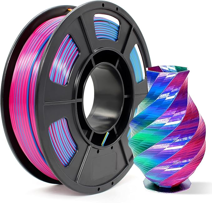 Silk PLA 3D Printer Filament Triple Color Silk PLA Filament 1.75mm 3D Printing Filament Fit Most FDM Printers, 250g Spool(0.55lbs), 3 in 1 Color Red Gold Blue