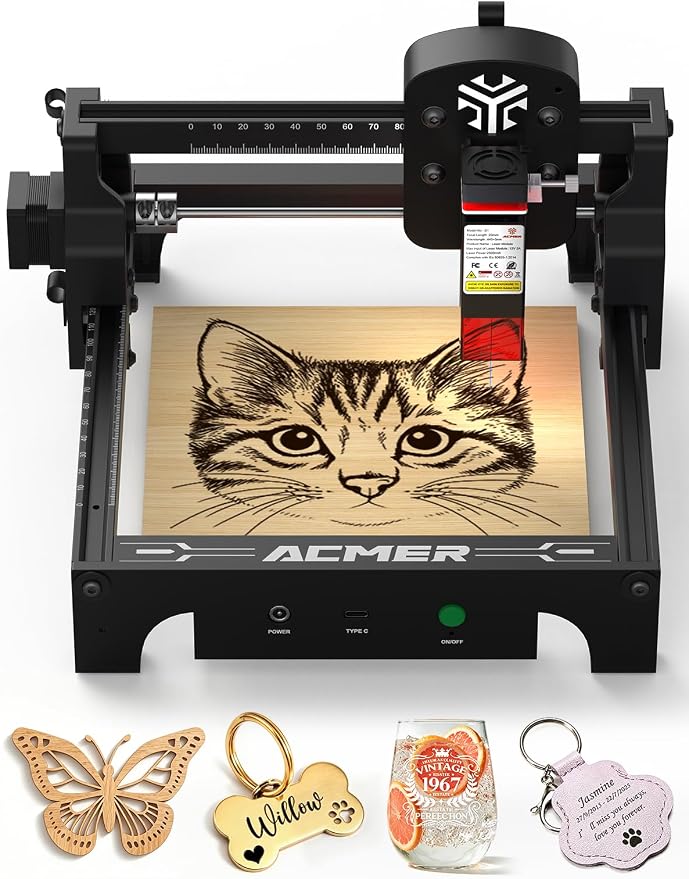 ACMER S1 2500mW Laser Engraver, Portable Cutter & Engraving Machine for Beginners,130×130mm Working Area,0.04mm Laser Spot,Creative DIY,Education STEM,Customized Business with Wood,Metal