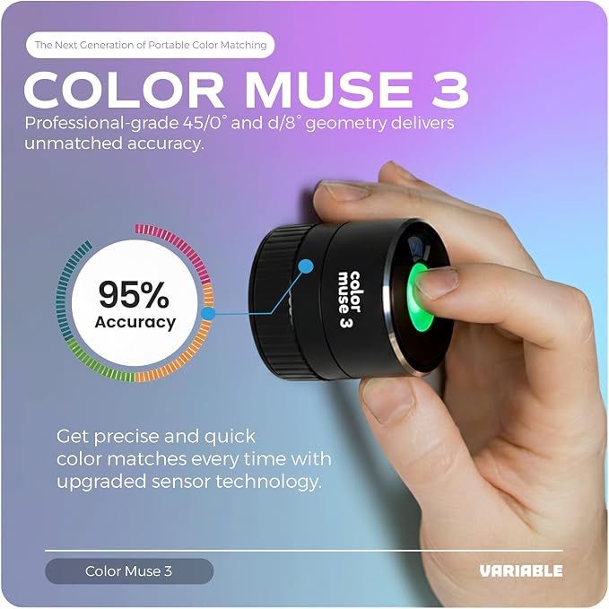 COLOR MUSE 3 Portable Color Matching and Paint Scanner Device with Protective Travel Case – Wireless Digital Colorimeter Sensor for Accurate Color - Pocket-Sized, Easy Carry, Indoor/Outdoor Projects